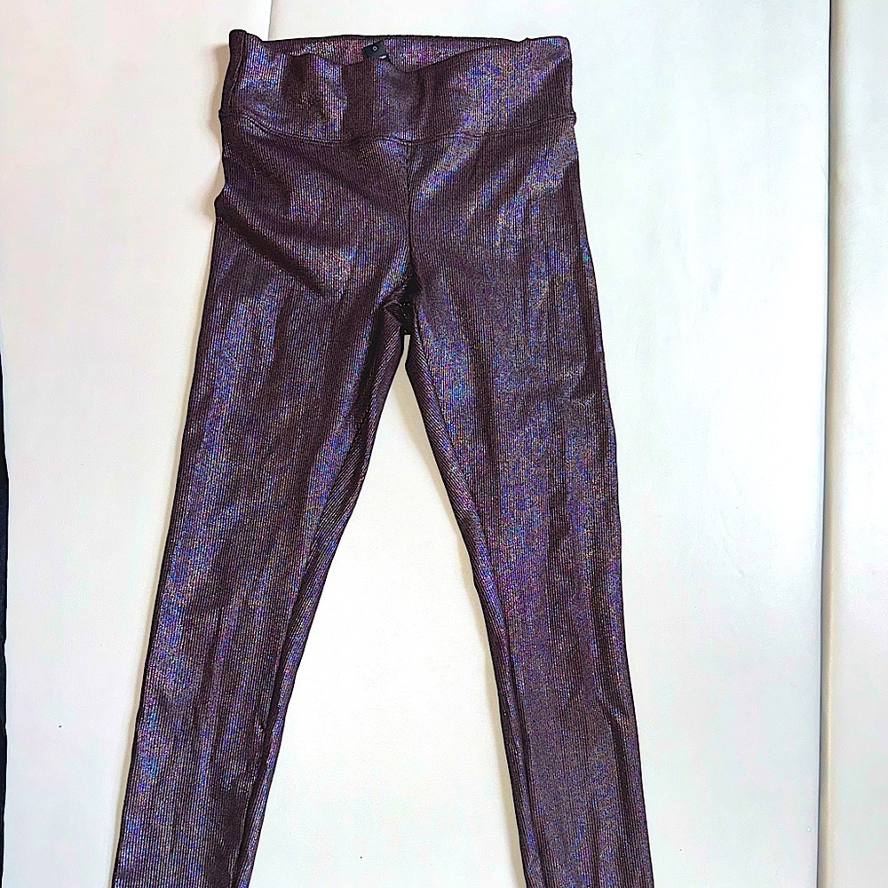 Koral purple metallic ribbed leggings
